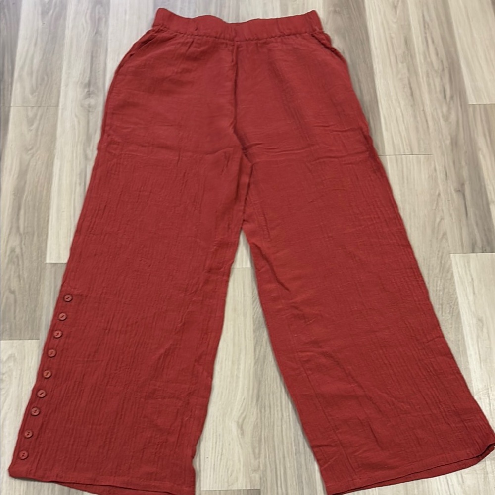 Soft Surrounding Rust Red Wide-Leg Pants with Button Detail Size M